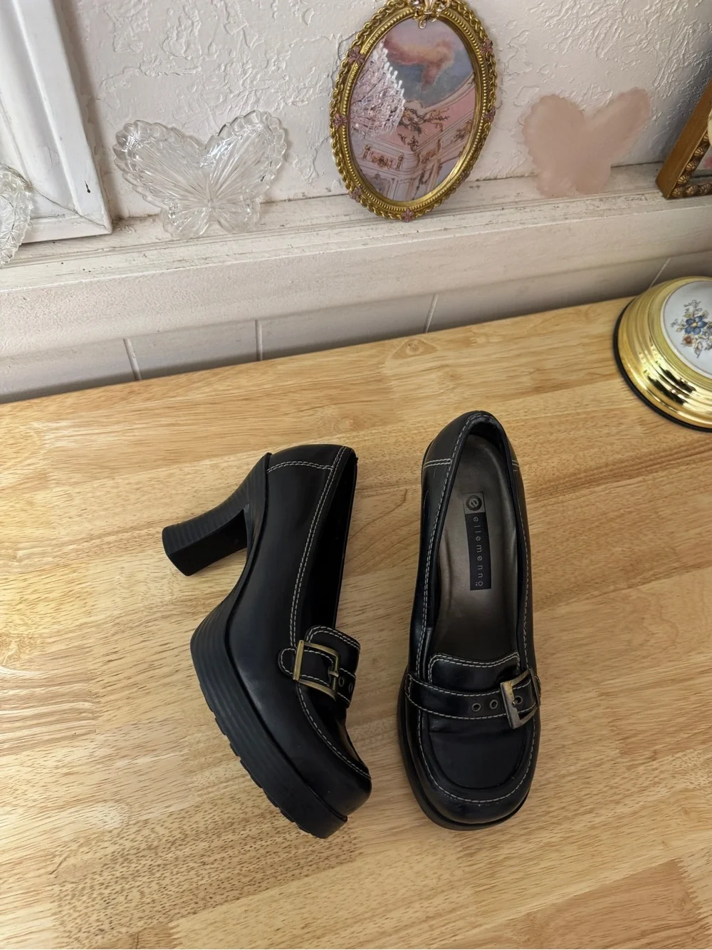 Ellemenno Black Y2K Platform Buckle Loafer Heels Size 8.5 Grunge